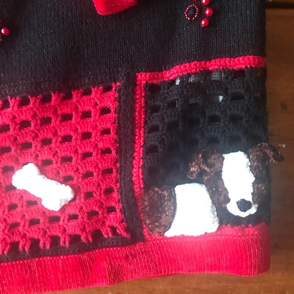 Vintage Berek Cardigan Sweater with Appliquéd Dogs Poodle Sz Medium M Ugly Party - Picture 3 of 10